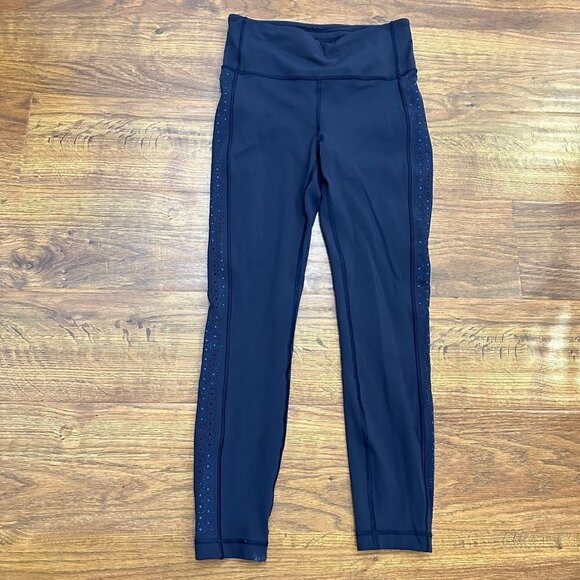 Lululemon Colour Me Quick 7/8 Tight 25" perforated eyelet navy Leggings - Picture 2 of 7